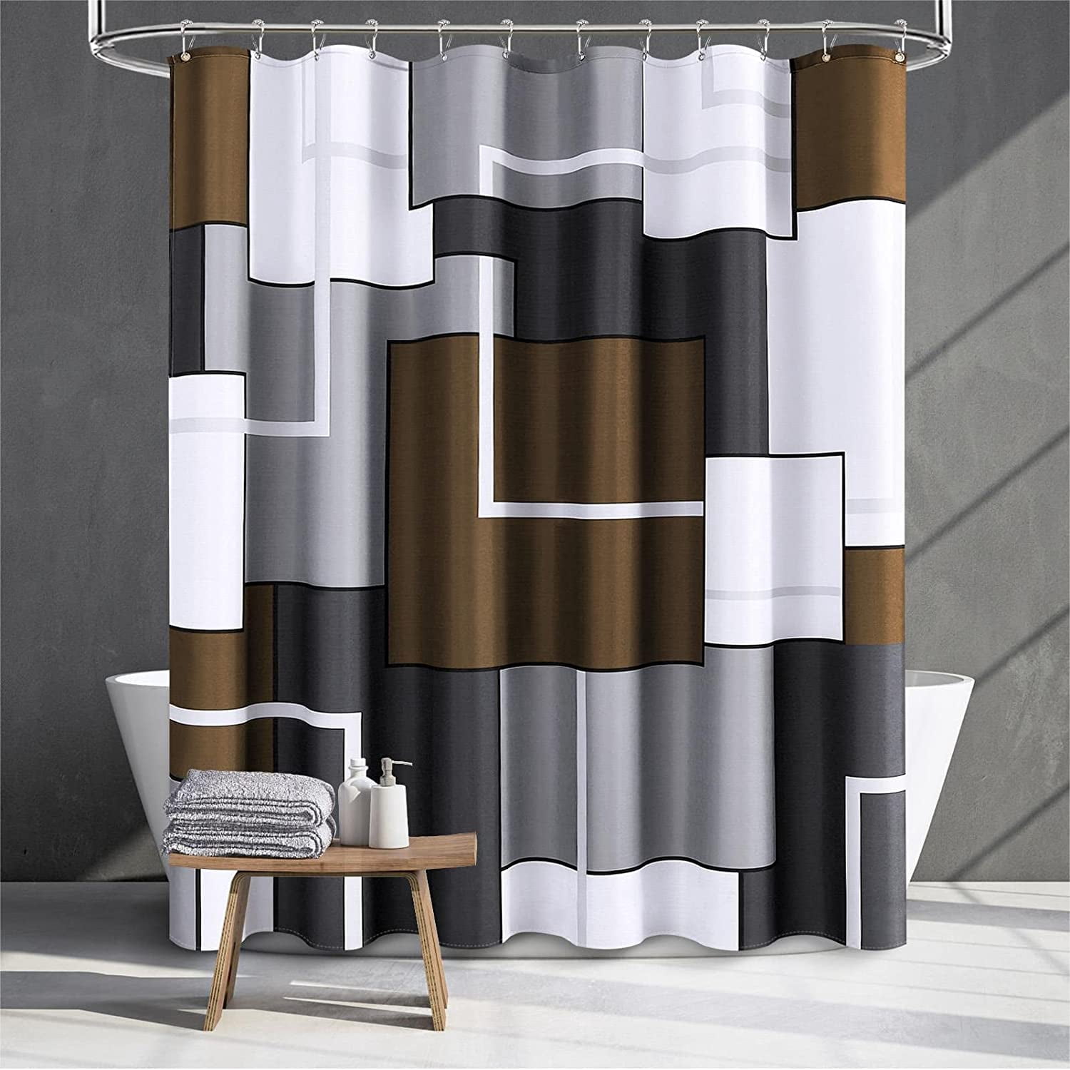 grey and brown shower curtain