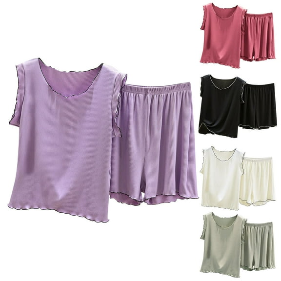 Ladies Nightwear Akafmk Women's Pajama Sets, Cotton Pajamas for Women Set, Women's Summer Loose Solid Color Suspender Home Wear Two-piece Pajama Sets