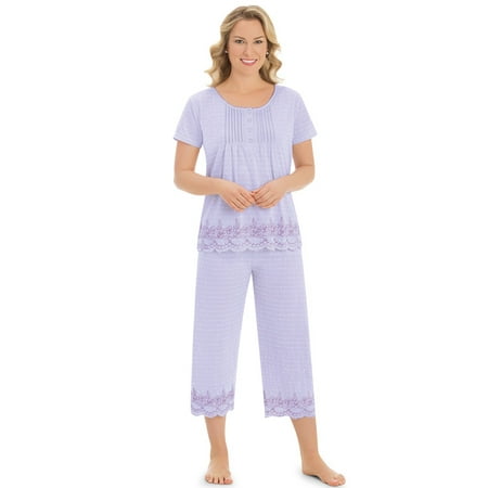 Women's Embroidered Border Pajama Set, Large, Lilac