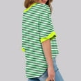 thumbnail image 4 of WCMZJ Women Stripe Print Oversized T Shirt Casual Color Block Exposed Seam High Low Pullover Blouses Crewneck Half Sleeve Tee Tops Green S, 4 of 5