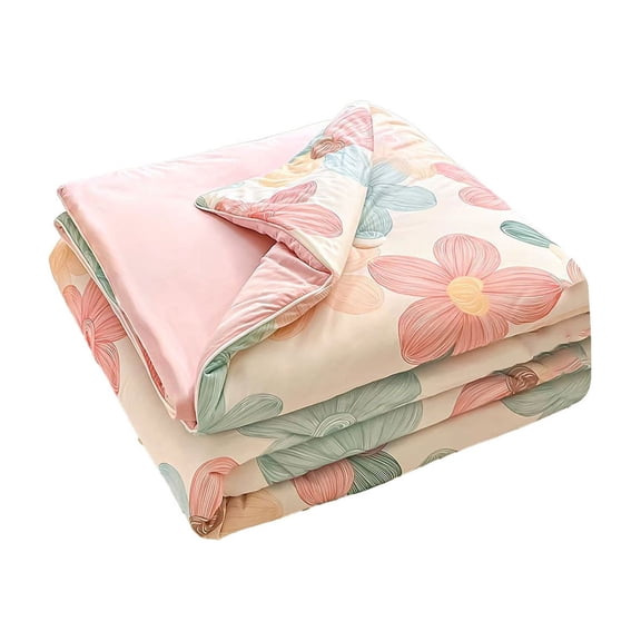 Jubipavy 59.06x78.74in Floral Print Summer Quilt, Polyester Cool-Feel Air Conditioner Quilt, Machine-Washable