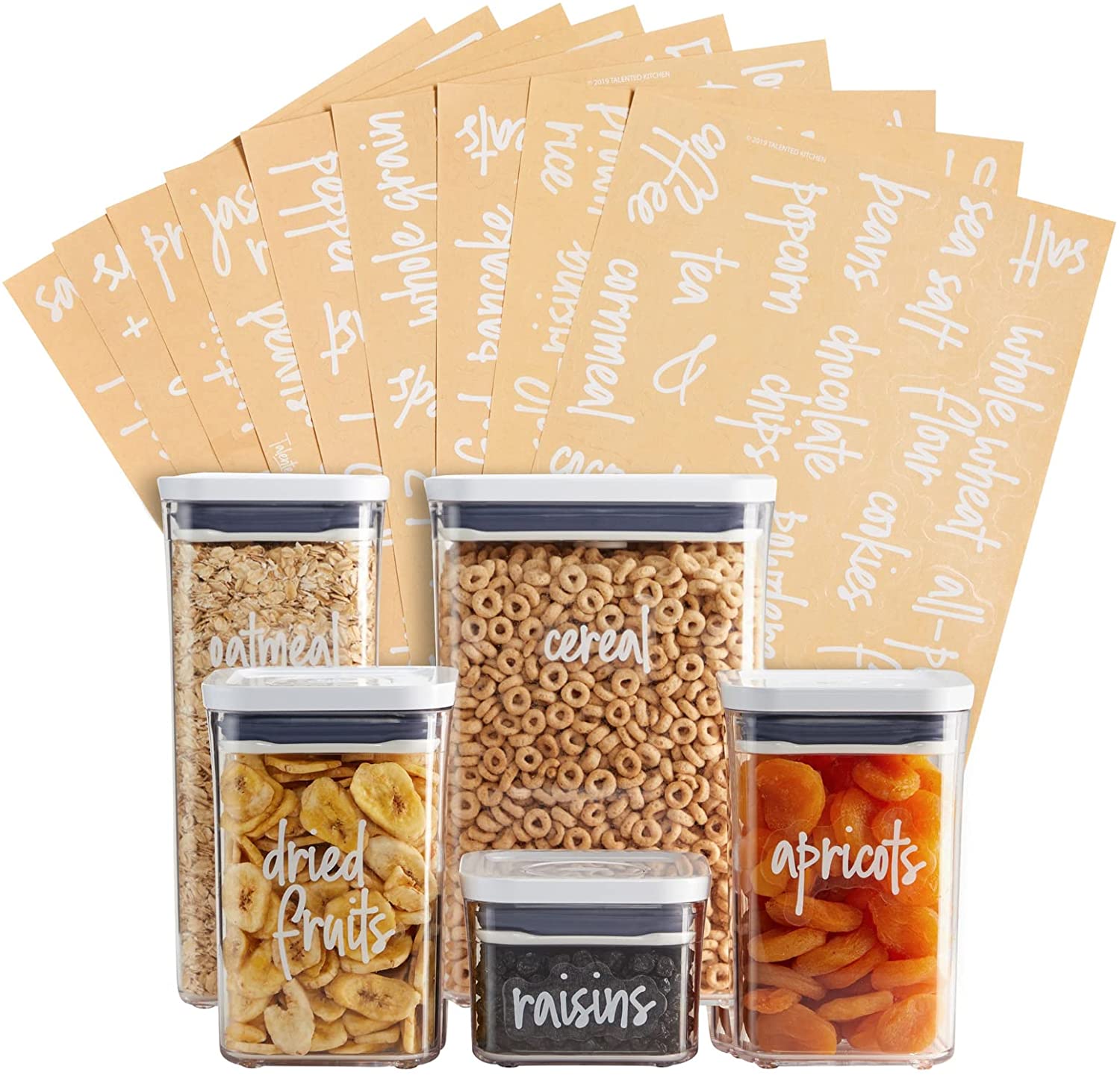 Talented Kitchen 157 Pantry Labels for Containers, Preprinted White Script Food Label Stickers, Names + Numbers for Jars, Kitchen Organization and ...