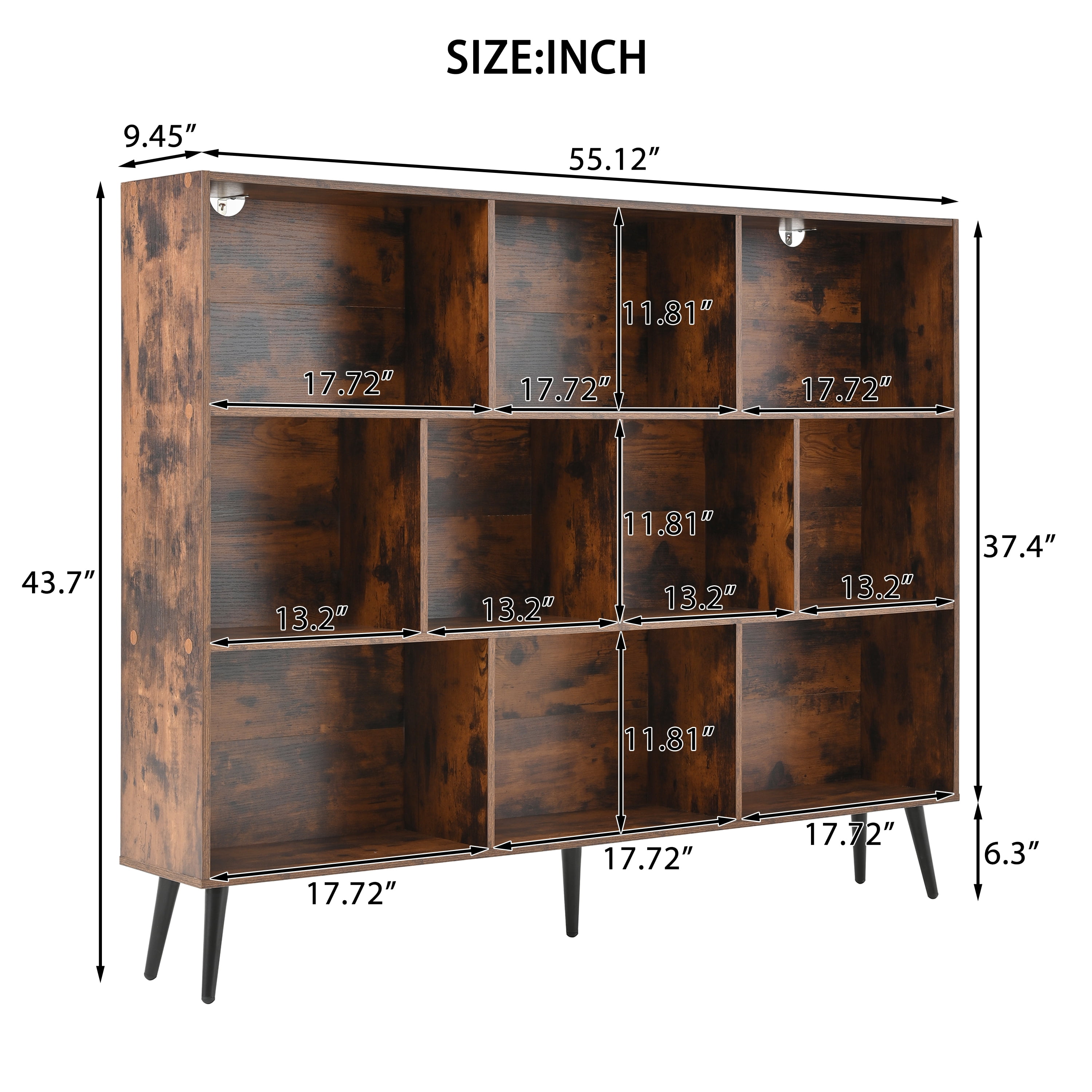 Wooden Cube Bookshelf,Mid-Century Modern 3-Tier Bookcase with Legs,Retro Wood Bookshelves Storage Organizer Shelf,Freestanding Open Book Shelves for Bedroom,Living Room,Office