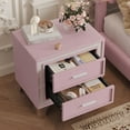 thumbnail image 4 of Oufan Mid Century Nightstand with 2 Drawers, Upholstered Nightstand with Storage, Bedside Table End Table with Silver Glitter Strip & Metal Legs for Bedroom, Living Room, Easy Assembly, Pink, 4 of 9