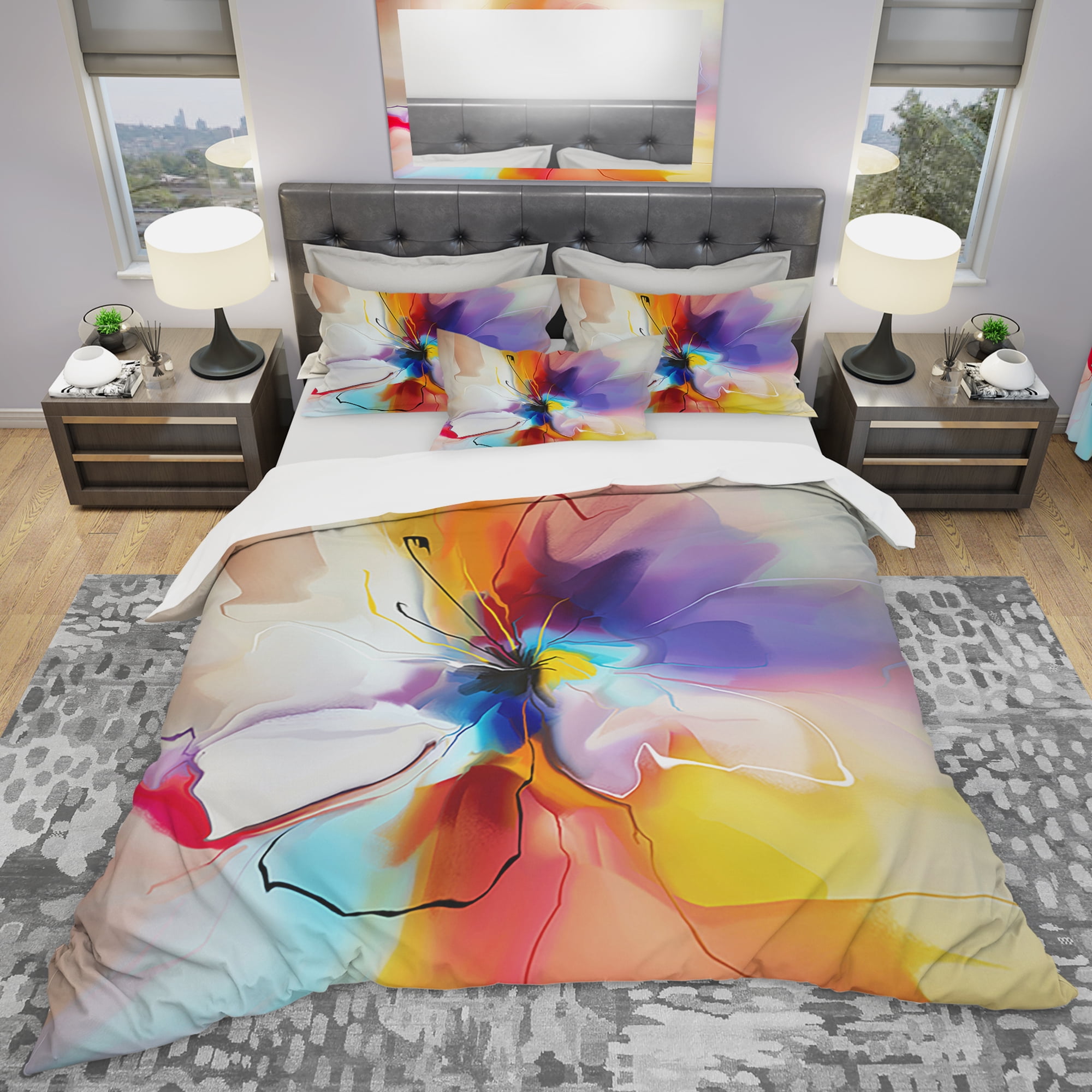 Designart 'Creative Flower in Multiple Colors' Modern & Contemporary Duvet Cover Set