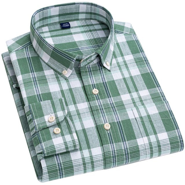 Camisa de manga larga de corte regular para hombre Camisa de solapa a cuadros de lino y algodón Camisa de vestir informal delgada para hombre