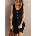 thumbnail image 4 of Women Short Dress V Neck Front Single Breasted Elastic Waist Sleeveless Dress for Summer Wear, 4 of 4
