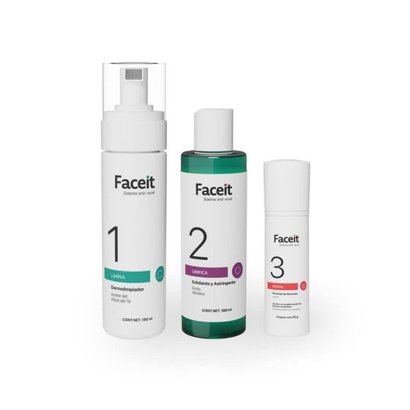 Kit Facial FACEIT para Acné Leve a Moderado con Peróxido de Benzoílo y Ácido Glicólico