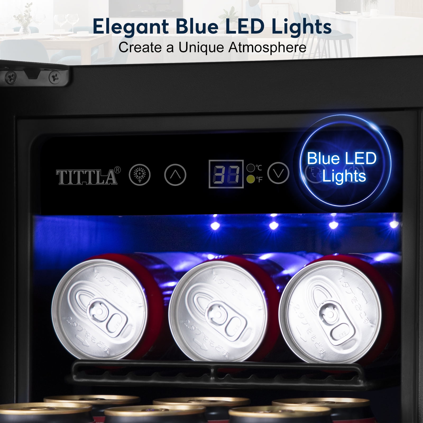 TITTLA  Beverage Refrigerator,24 Inch Wide,Dual Zone 120 Cans Built in Wine Fridge Cooler,Double Stainless Steel Doors