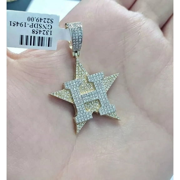 2 Ct D/VVS1 Real Moissanite Custom Letter H Men's Pendant 14K Yellow Gold Plated