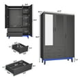 thumbnail image 2 of ChVans 71" Tall Armoire Wardrobe with Mirror & LED Lights , 3 Door Wood Wardrobe Armoire with 3 Drawers & Multi-Layer Shelves and Hanging Rod, Large Capacity Louver Storage Cabinet, Black, 2 of 5