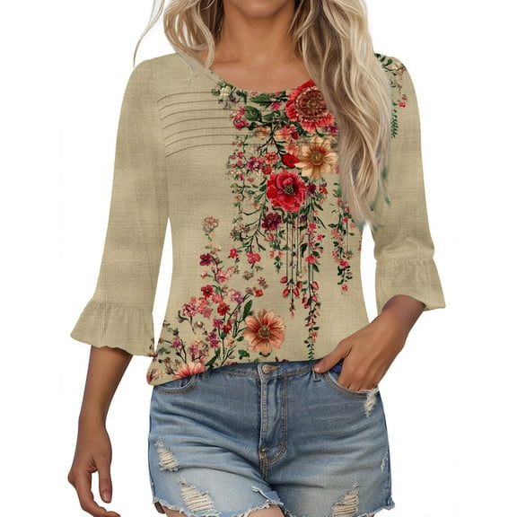 Womens Fall T Shirts Women's Fall T Shirts 3/4 Sleeve Tops Womens Blouses New Arrivals Trending Gifts