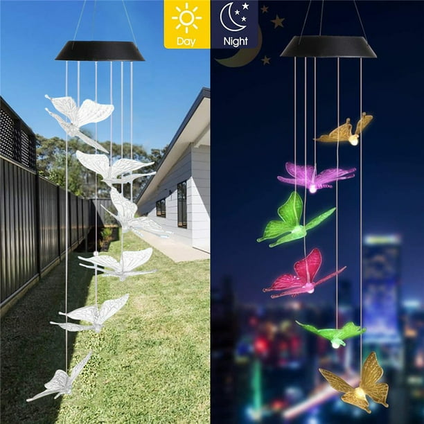 LED Solar Butterfly Wind Chime, Changing Color Waterproof Six ...