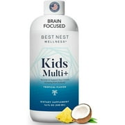 Best Nest Wellness Kids Liquid Multivitamin: Methylated Vitamins, Whole Food, Vegan, B12, Gluten-Free, Non-GMO Methylfolate Daily Kids Multivitamin Liquid with Brain Support, Tropical Flavor, 16oz