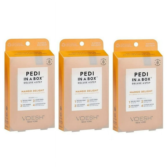 Voesh Pedi In A Box 4 In 1 Deluxe Pedicure MANGO DELIGHT Pack Of 3