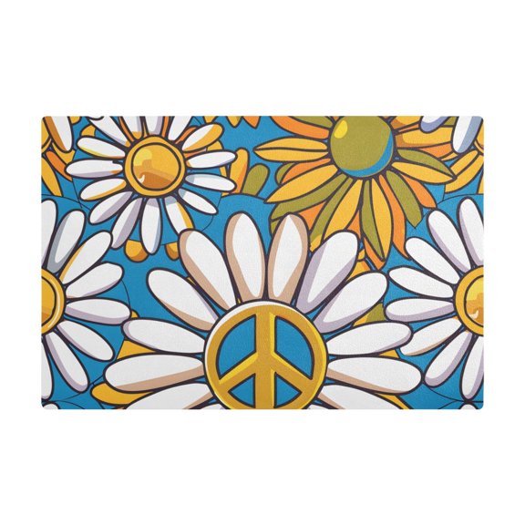Dish Drying Mat Microfiber Kitchen Dish Pad Counter Absorbent Drainer Rack 12"x18" Groovy Daisy Flower and Peace Symbol