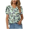 thumbnail image 2 of Njagoc3 Summer Womens V-Neck Short Sleeve Floral Print Blouse - Loose Fit Lightweight Top, 2 of 6