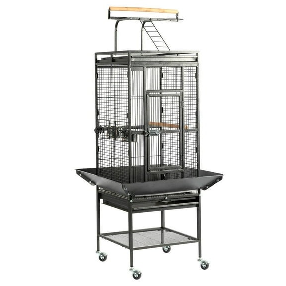 GVN Bird Cage, Small Bird Habitat,65-Inch Wrought Iron Large Rolling Bird Cage with Play Top And Stand for Parrots Lovebird Cockatiel Parakeets, Black