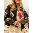 thumbnail image 5 of Women's Corduroy Shacket Jacket Football Print Long Sleeve Lapel Raw Hem Button-Up Loose Coat, 5 of 9