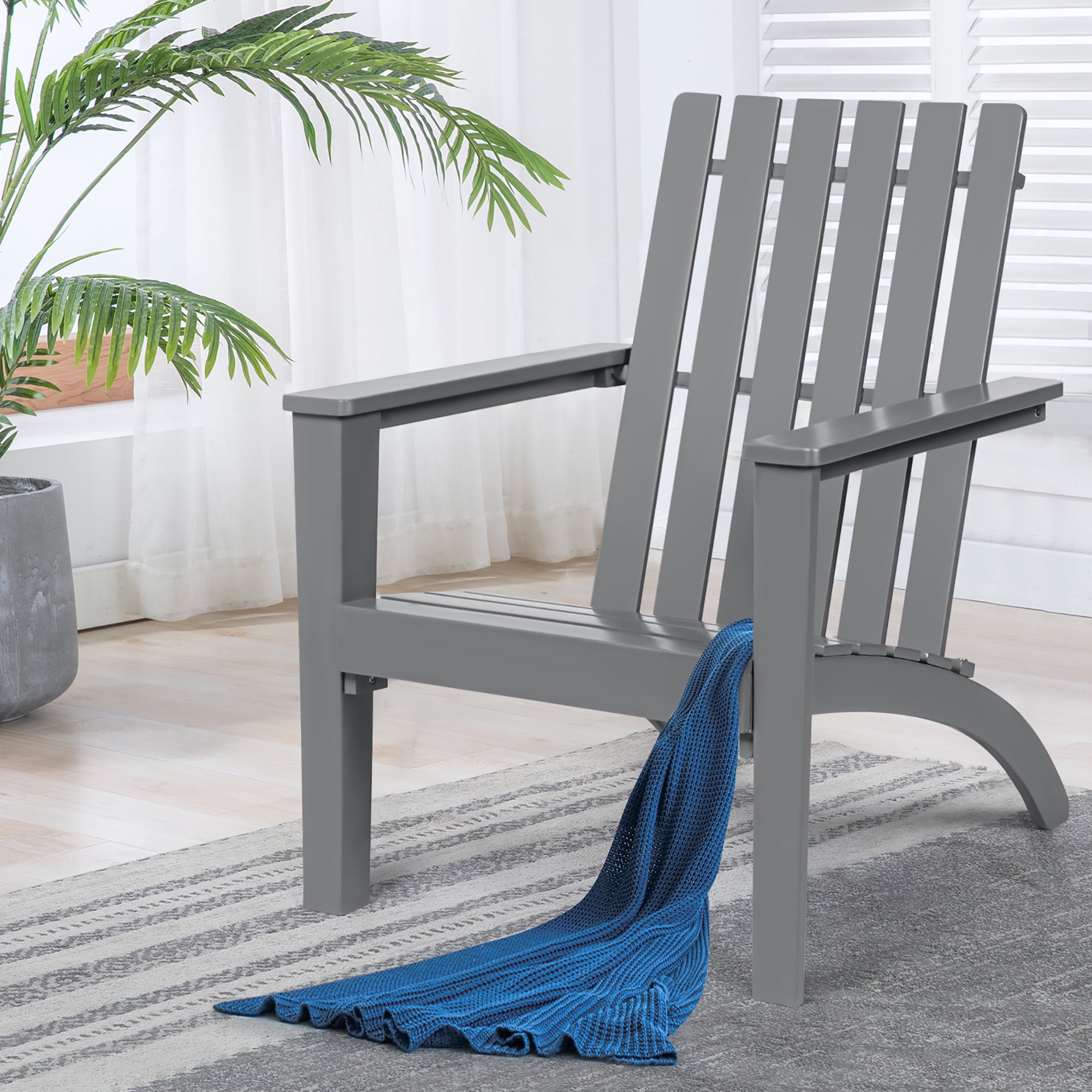 Costway Patio Adirondack Chair Acacia Wood Lounge Armrest Garden Deck Gray