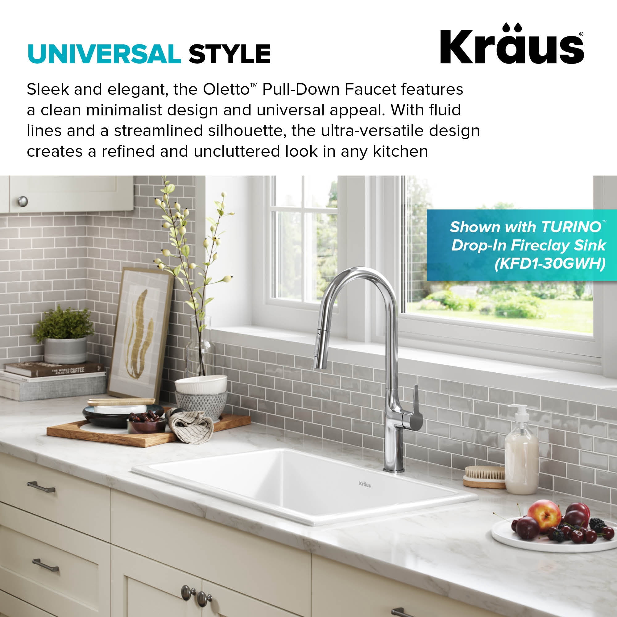 Kraus Oletto Tall Modern Pull-Down Single Handle Kitchen Faucet in Chrome