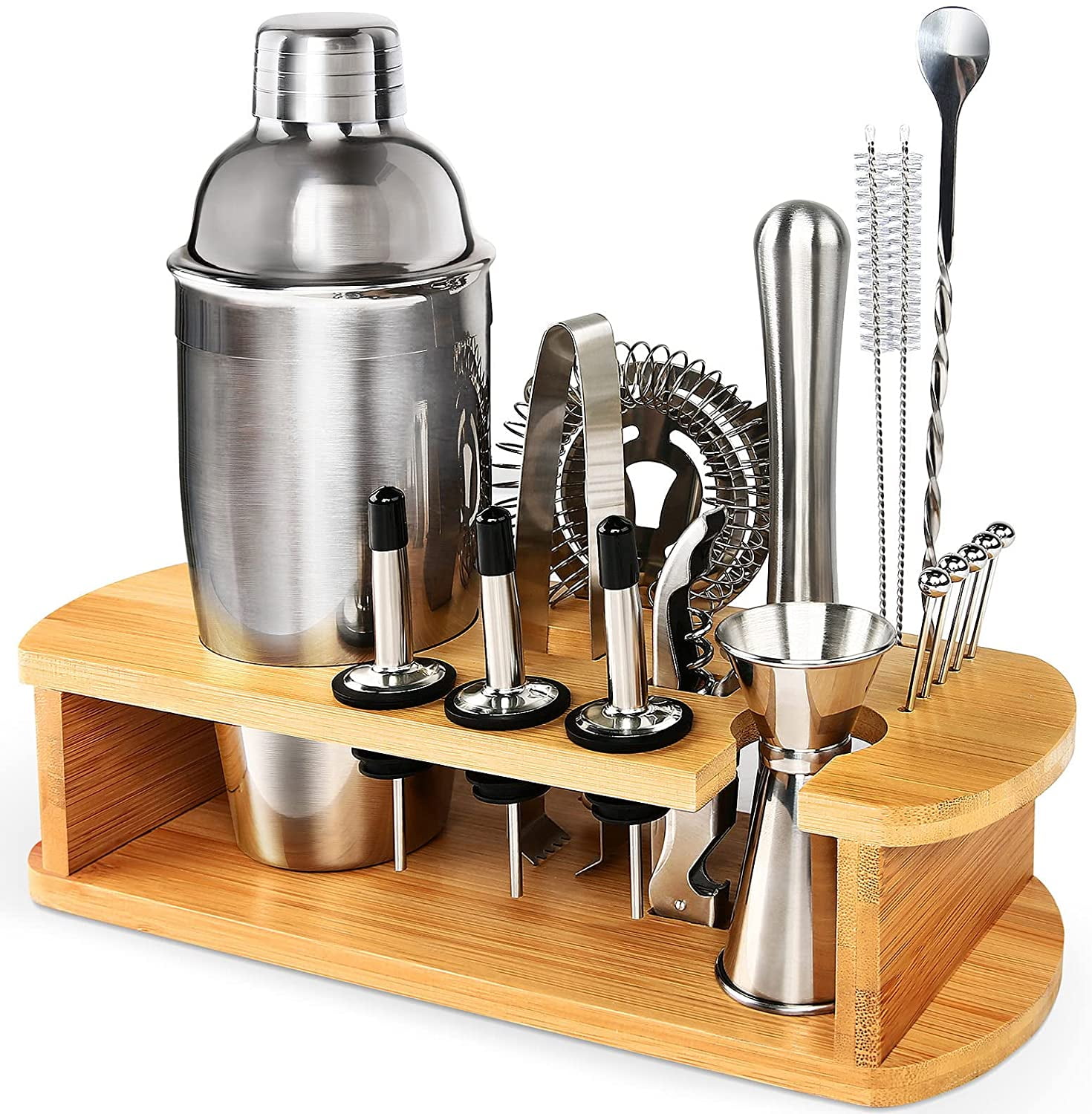 Cocktail Shaker Set with All Accessories, Bar Tool Bartender Kit with 24 oz  Stainless Steel Martini Mixer, Bamboo Stand for Drink  Mixing,Home,Bar,Party, 18pcs - Walmart.com
