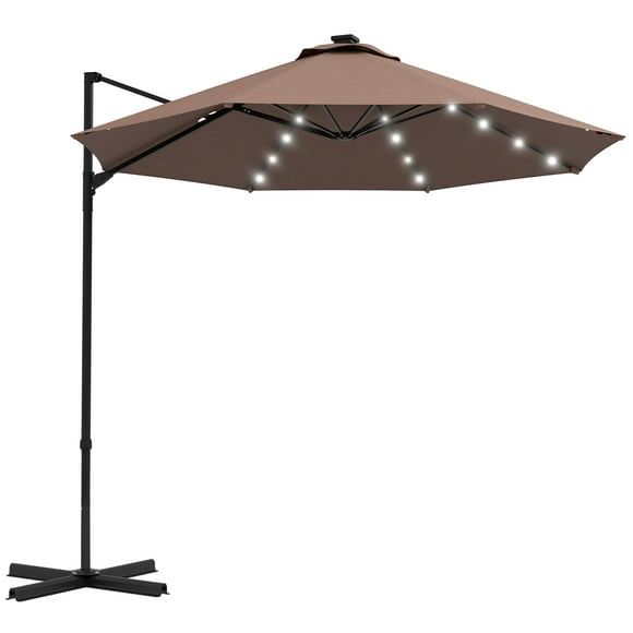 Outsunny Cantilever Patio Umbrella w/ LED Solar Powered Light, 360°Rotation