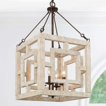 LNC 4-Light Farmhouse Wood Square Cage Chandelier