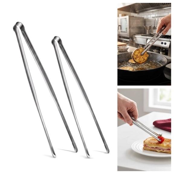 Precision Cooking Tongs Set - 2 Pack 11.5 and 13.5 Inch Stainless Steel Tweezers Tongs, Non-Slip Serrated Tips for BBQ and Frying