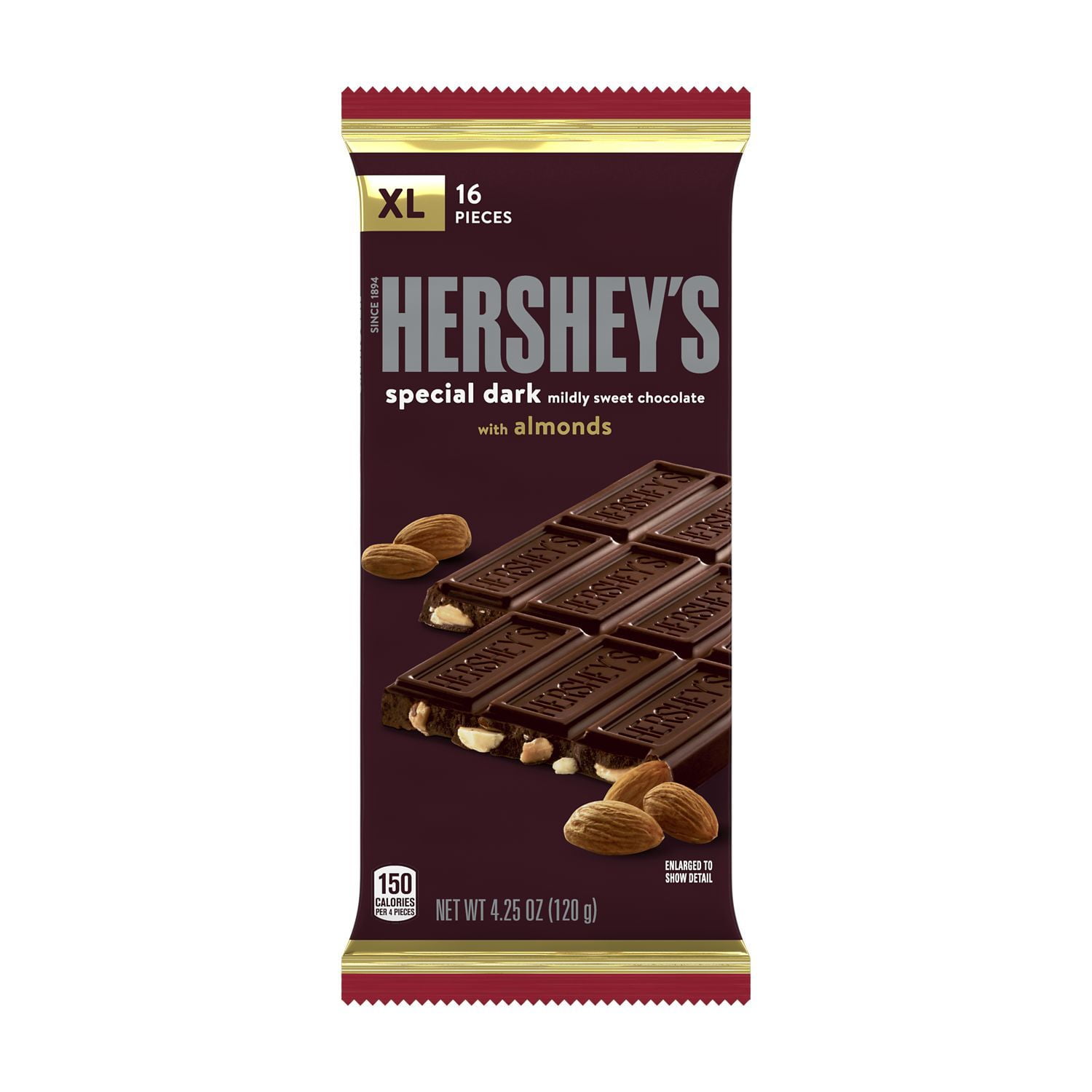 HERSHEY'S, SPECIAL DARK Mildly Sweet Chocolate with Almonds XL Candy, 4