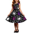 thumbnail image 2 of Girls Halloween Printed Dress Crew Neck Sleeveless Belted Back Zipper Costume Kids Trendy Casual A-Line Swing Dress Black 5-6 Years, 2 of 7