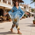 thumbnail image 5 of DISNIMO Beach Starfish Printed Womens Caftan Dress Plus Size V Neck Kaftan Dresses Batwing Sleeve Swimsuit Coverup Loose Fit Women's Long Cover Up for Bathing Suit, 5 of 7