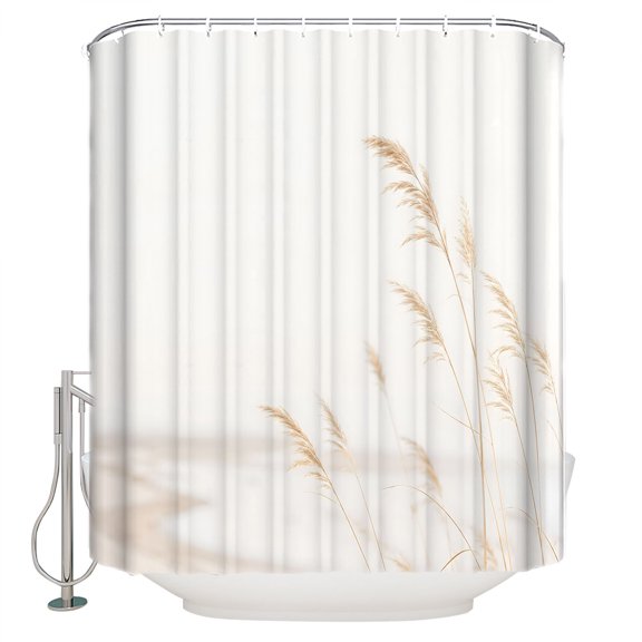 Rustic Reed Bathroom Shower Curtains with 12 Hooks Polyester Waterproof Shower Curtain for Stalls and Bathtubs Retro Farmhouse Plants Beige Pastoral Leaves Decorative Bathroom Curtain 48x72 Inches