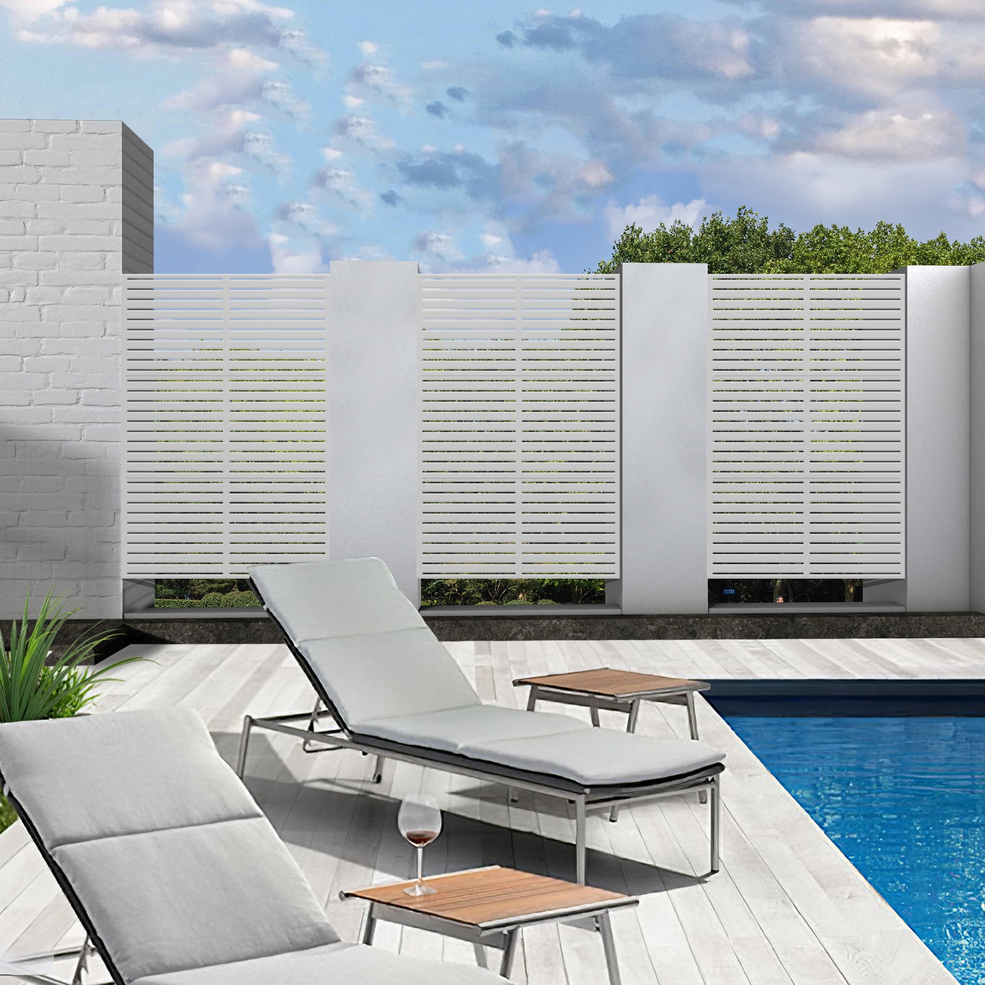 MAYEERTY 72*47" Outdoor White Metal Privacy Panel Screen for Patio, Classic Louvered