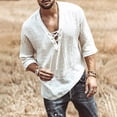 thumbnail image 2 of Designer Spring Summer Men's Casual Cotton Linen Solid Color Long Sleeve Shirts Loose Stand Collar Shirts 5XL, 2 of 5