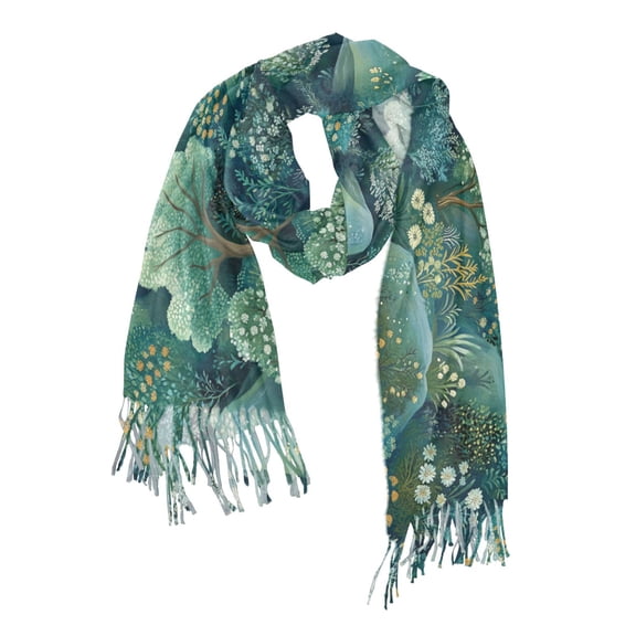 FORMRS Womens Scarf Winter Soft Long Big Warm Shawls Wrap Tassel Scarves, Green Forest Pattern