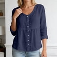 thumbnail image 2 of Women V Neck Long Sleeve Button Down Shirt Loose Casual Top,Navy,2XL, 2 of 5