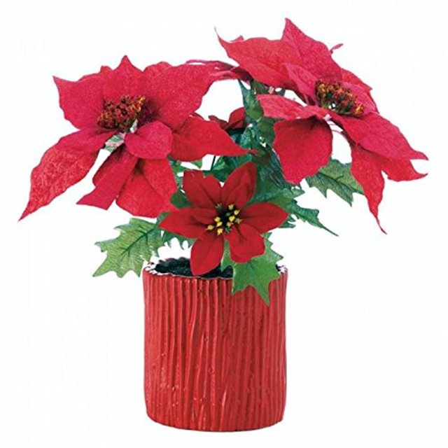 Christmas Collection 10018125 Poinsettia dans une Base Rouge Aspect Bois - 15,5 Po