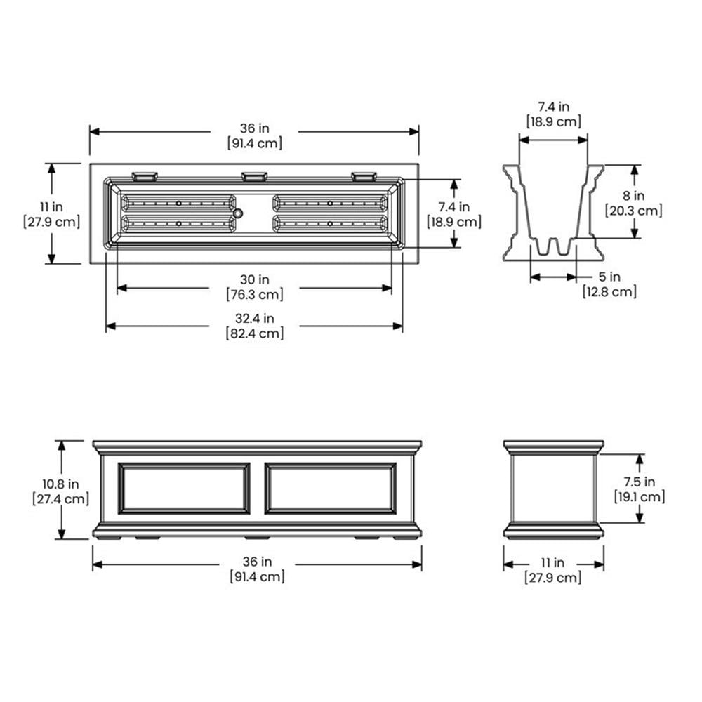 Pemberley Row Polyethylene White Window Box Rectangular Built-In Water Reservoir 36" Unassembled