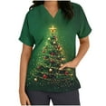 thumbnail image 3 of Feancey Christmas Scrubs for Women Plus Size Tops Trendy Xmas Tree Print Working T-Shirt Stretch Short Sleeve V Neck Scrub Shirts with Pockets Multicolor XXL, 3 of 5