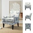 thumbnail image 5 of Tina's Home Upholstery Armchair Floral Accent Chair Sofa Couch Wood Legs Nailhead Trim Bedroom Home Living Room Blue, 5 of 10