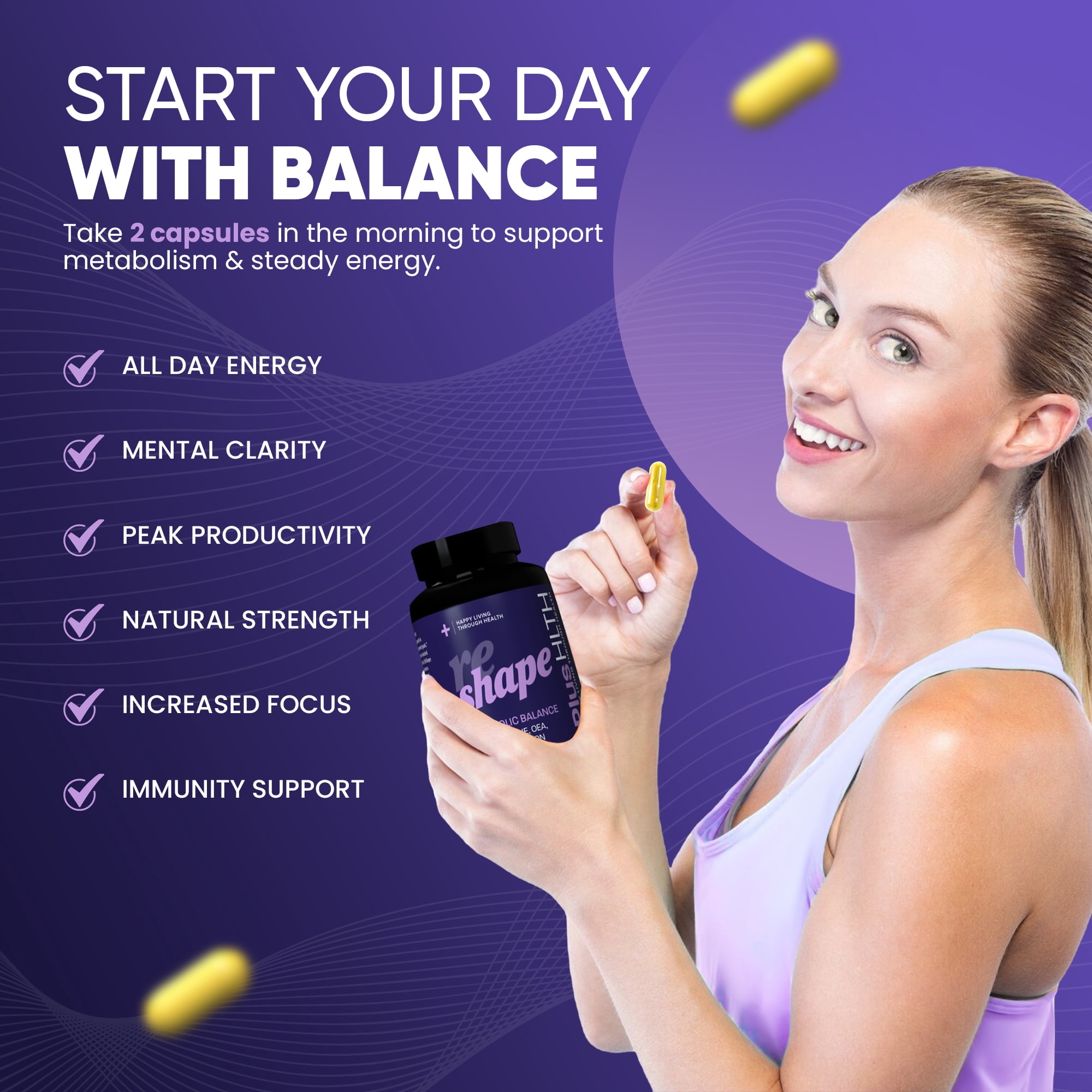 PlusHLTH Reshape Capsules with Berberine, Cinnamon, and OEA for Metabolic Balance 60 capsules