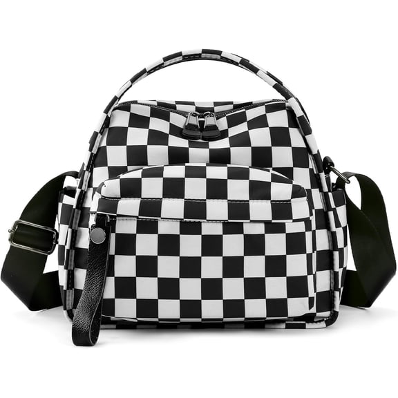 Checkered Nylon Crossbody Bags for Women Soft Handbag with Top Handle Casual  Bag Checkered Square Purse