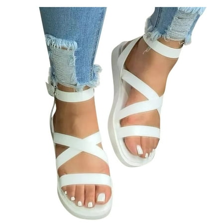 

Aayomet Womens Canvas Shoes Casual Casual Open Shoes Buckle Sandals Flat Fashion Slipper Women Beach Low Shoes for Women Casual White 7.5