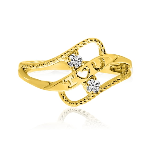 14K Yellow Gold Braided I Love You Two-Stone Diamond Ring