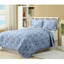 Harper Lane Blue Anchor Microfiber Quilt Set - Reversible (3-Piece)