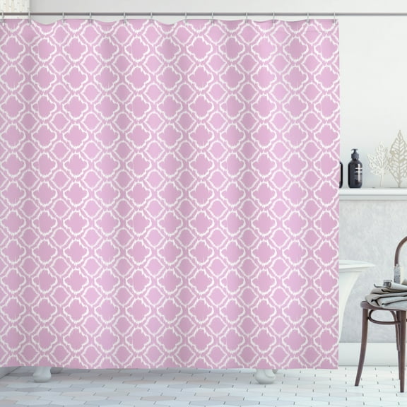 Ambesonne Ikat Shower Curtain, Pastel Toned Trefoil Motifs, 69"Wx70"L, Lilac White