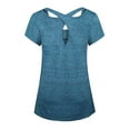 thumbnail image 2 of Short Sleeve Round Neck Criss Cross Back Athletic Yoga Shirt workout tops for women, 2 of 6