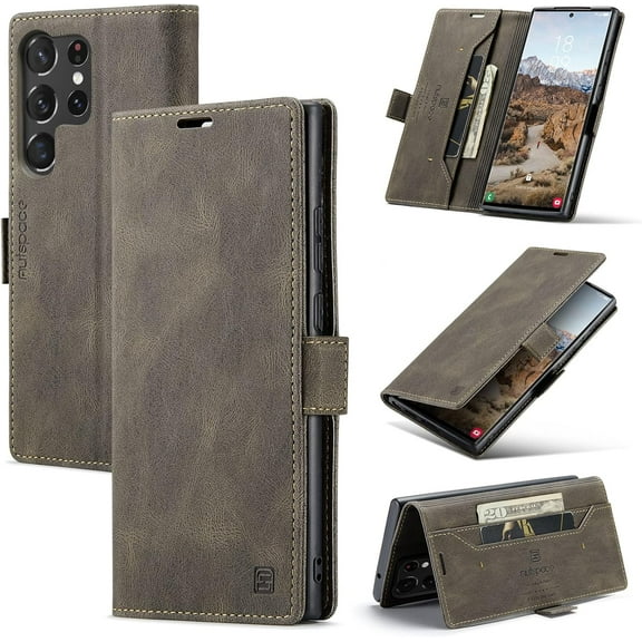Case for Galaxy S23 Ultra Case,PU Leather Folio Flip Wallet Case with [RFID Blocking] Card Holster Kickstand Magnetic Closure Shockproof Phone Cover for Samsung Galaxy S23 Ultra (Coffee)