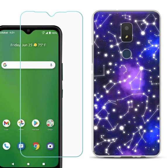 Slim-Fit TPU Fashion Phone Case for Cricket Icon 3, with Tempered Glass Screen Protector, by OneToughShield ® - Constellations